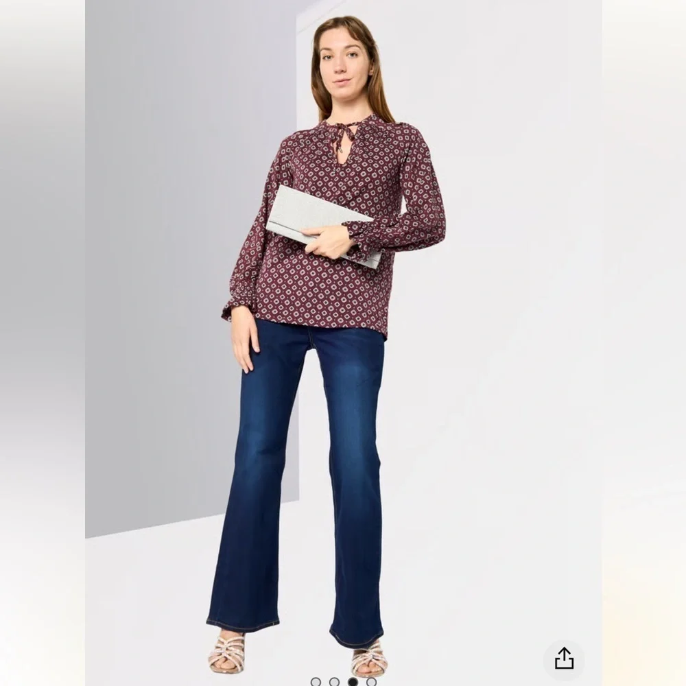 Michael by Michael Kors Burgundy Geometric Print V-Neck Long Sleeve Top sz 4X - Picture 4 of 10